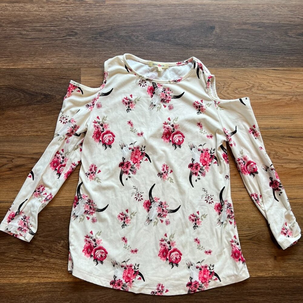 Wishful Park Women's off-the-shoulder floral print shirt